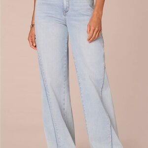 "Ab"solution Skyrise Diagonal Fray Panel Released Hem Wide Leg Jeans